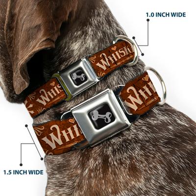 Show full view: Buckle-Down Metal Seatbelt Buckle Western Whiskey Heart Repeat Polyester Dog Collar, Brown/Tan, Large: 15 to 24-in neck, 1-in wide slide 2 of 9