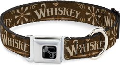 Buckle-Down Metal Seatbelt Buckle Western Whiskey Heart Repeat Polyester Dog Collar, Brown/Tan, Large: 15 to 24-in neck, 1-in wide