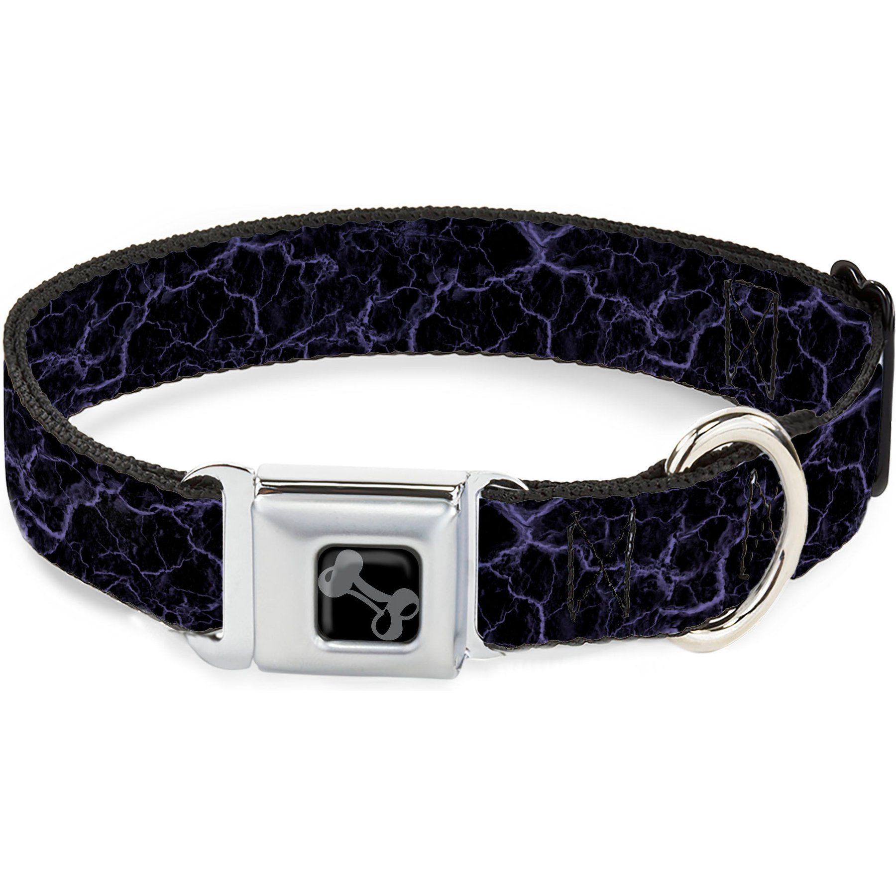 Buckle-Down Metal Seatbelt Buckle Polyester Dog Collar, Marble Black/Purple, Wide Small: 13 to 17-in neck, 1.5-in wide