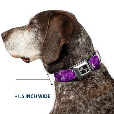 Show full view: Buckle-Down Metal Seatbelt Buckle Hibiscus Collage Print Polyester Dog Collar, Purple, Large: 15 to 24-in neck, 1-in wide slide 7 of 10