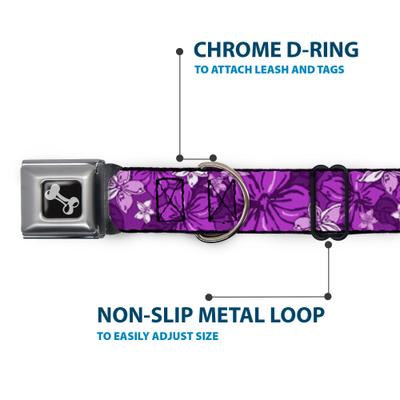 Show full view: Buckle-Down Metal Seatbelt Buckle Hibiscus Collage Print Polyester Dog Collar, Purple, Large: 15 to 24-in neck, 1-in wide slide 5 of 10
