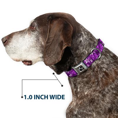 Show full view: Buckle-Down Metal Seatbelt Buckle Hibiscus Collage Print Polyester Dog Collar, Purple, Large: 15 to 24-in neck, 1-in wide slide 6 of 10