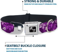 Buckle-Down Metal Seatbelt Buckle Hibiscus Collage Print Polyester Dog Collar, Purple, Large: 15 to 24-in neck, 1-in wide slide 2 of 9