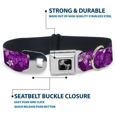 Show full view: Buckle-Down Metal Seatbelt Buckle Hibiscus Collage Print Polyester Dog Collar, Purple, Large: 15 to 24-in neck, 1-in wide slide 4 of 10