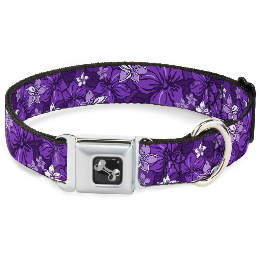 Buckle-down Metal Seatbelt Buckle Hibiscus Collage Print Polyester Dog Collar, Purple, Large: 15 To 24-in Neck, 1-in Wide