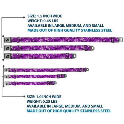 Show full view: Buckle-Down Metal Seatbelt Buckle Hibiscus Collage Print Polyester Dog Collar, Purple, Large: 15 to 24-in neck, 1-in wide slide 3 of 10