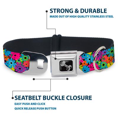 Show full view: Buckle-Down Metal Seatbelt Buckle Flower Blossom Print Polyester Dog Collar, Large: 15 to 24-in neck, 1-in wide slide 4 of 10