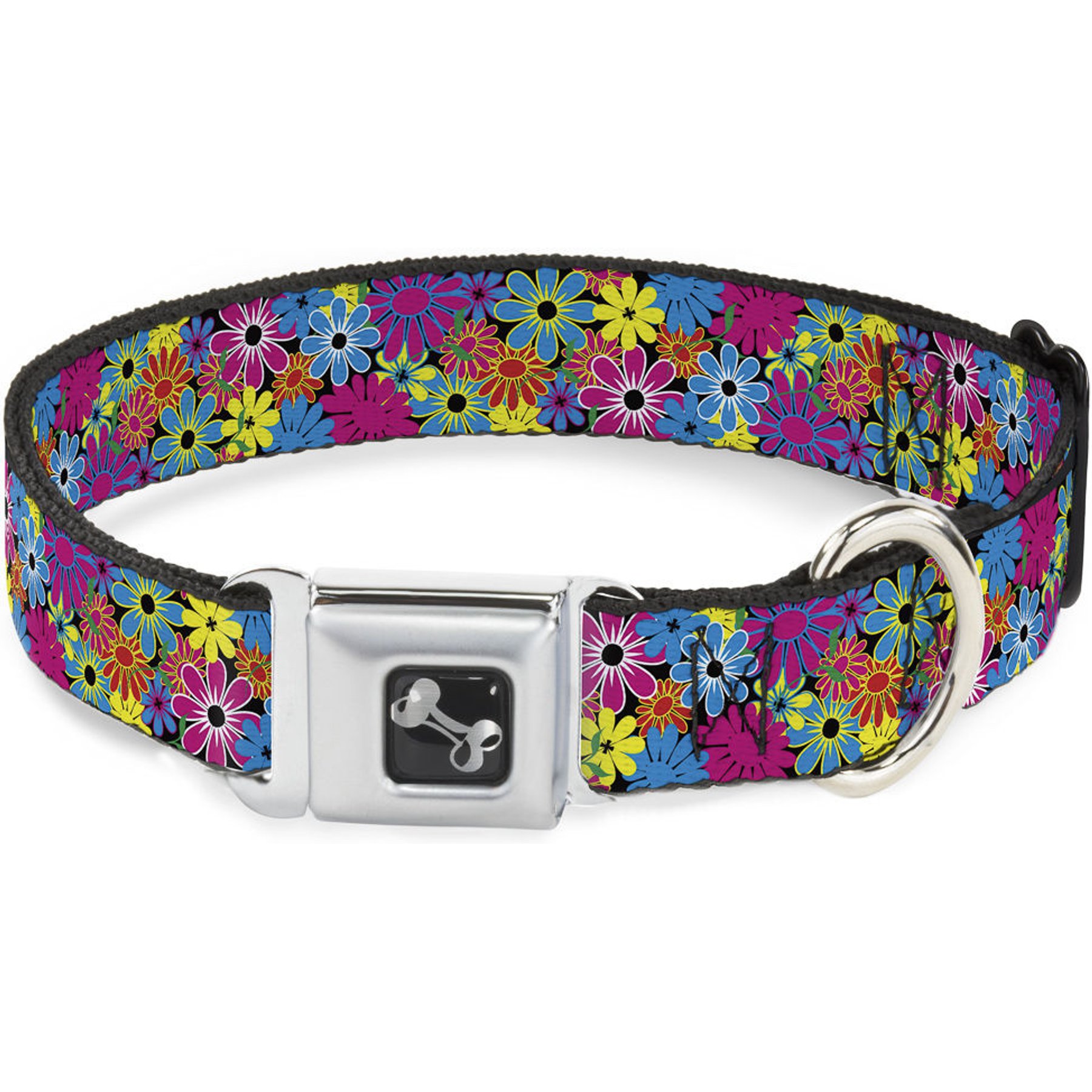 Buckle-Down Metal Seatbelt Buckle Flower Blossom Print Polyester Dog Collar, Wide Small: 13 to 17-in neck, 1.5-in wide