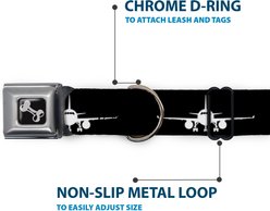 Buckle-Down Metal Seatbelt Buckle Airplane Silhouette Print Polyester Dog Collar, Black/White, Medium: 11 to 16.5-in neck, 1-in wide slide 2 of 9