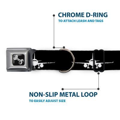 Show full view: Buckle-Down Metal Seatbelt Buckle Airplane Silhouette Print Polyester Dog Collar, Black/White, Large: 15 to 24-in neck, 1-in wide slide 5 of 10