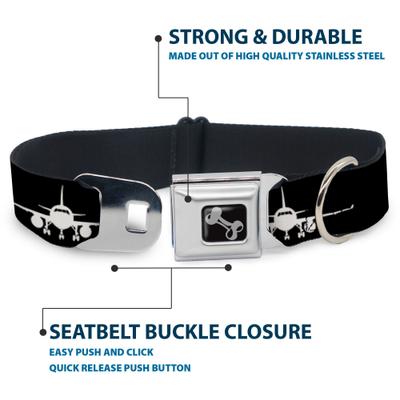 Show full view: Buckle-Down Metal Seatbelt Buckle Airplane Silhouette Print Polyester Dog Collar, Black/White, Large: 15 to 24-in neck, 1-in wide slide 4 of 10