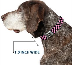 Buckle-Down Metal Seatbelt Buckle Checker Print Polyester Dog Collar, Black/Baby Pink, Medium: 11 to 16.5-in neck, 1-in wide slide 2 of 9