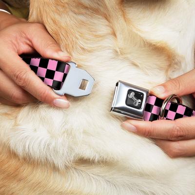 Show full view: Buckle-Down Metal Seatbelt Buckle Checker Print Polyester Dog Collar, Black/Baby Pink, Medium: 11 to 16.5-in neck, 1-in wide slide 8 of 9