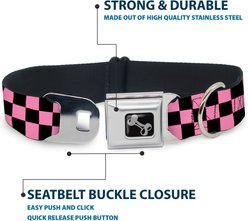 Buckle-Down Metal Seatbelt Buckle Checker Print Polyester Dog Collar, Black/Baby Pink, Wide Medium: 16 to 23-in neck, 1.5-in wide slide 2 of 9
