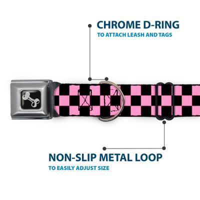 Show full view: Buckle-Down Metal Seatbelt Buckle Checker Print Polyester Dog Collar, Black/Baby Pink, Medium: 11 to 16.5-in neck, 1-in wide slide 5 of 9