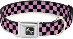 Buckle-Down Metal Seatbelt Buckle Checker Print Polyester Dog Collar, Black/Baby Pink, Medium: 11 to 16.5-in neck, 1-in wide
