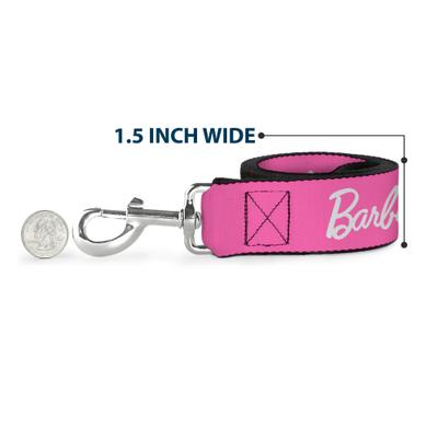 Show full view: Buckle-Down Mattel Barbie Script Signature Logo Polyester Dog Leash, Pink/White, 4-ft long, 1.5-in wide slide 6 of 6