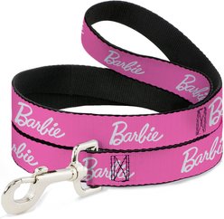 Buckle-Down Mattel Barbie Script Signature Logo Polyester Dog Leash, Pink/White, 4-ft long, 1.5-in wide