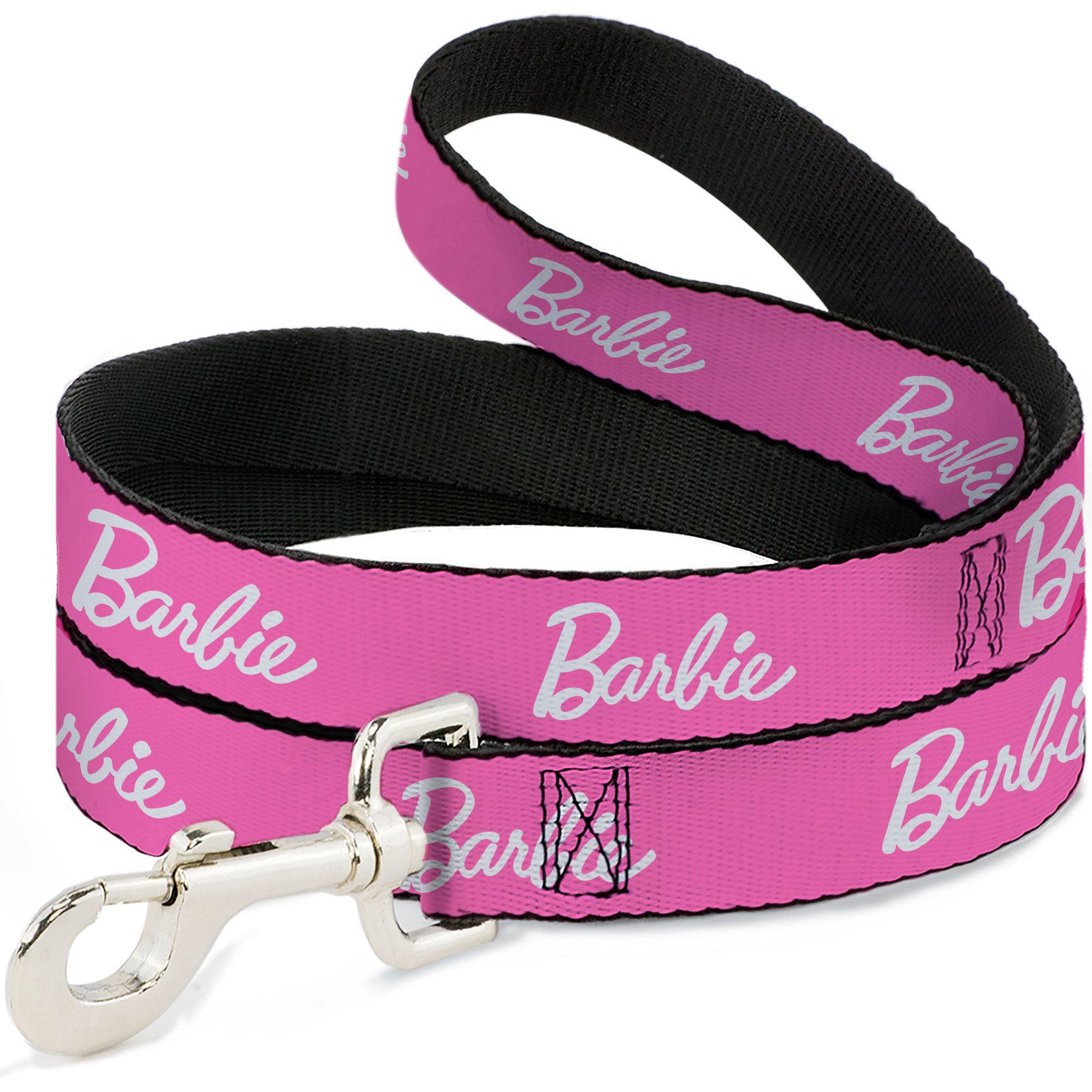 Buckle-Down Mattel Barbie Script Signature Logo Polyester Dog Leash, Pink/White, 6-ft long, 1-in wide