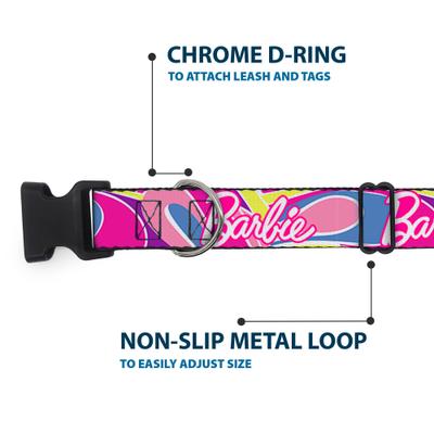 Show full view: Buckle-Down Mattel Barbie Script Signature Logo Abstract Plastic Buckle Polyester Dog Collar, Medium: 11 to 16.5-in neck, 1-in wide slide 5 of 9