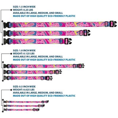 Show full view: Buckle-Down Mattel Barbie Script Signature Logo Abstract Plastic Buckle Polyester Dog Collar, Medium: 11 to 16.5-in neck, 1-in wide slide 3 of 9