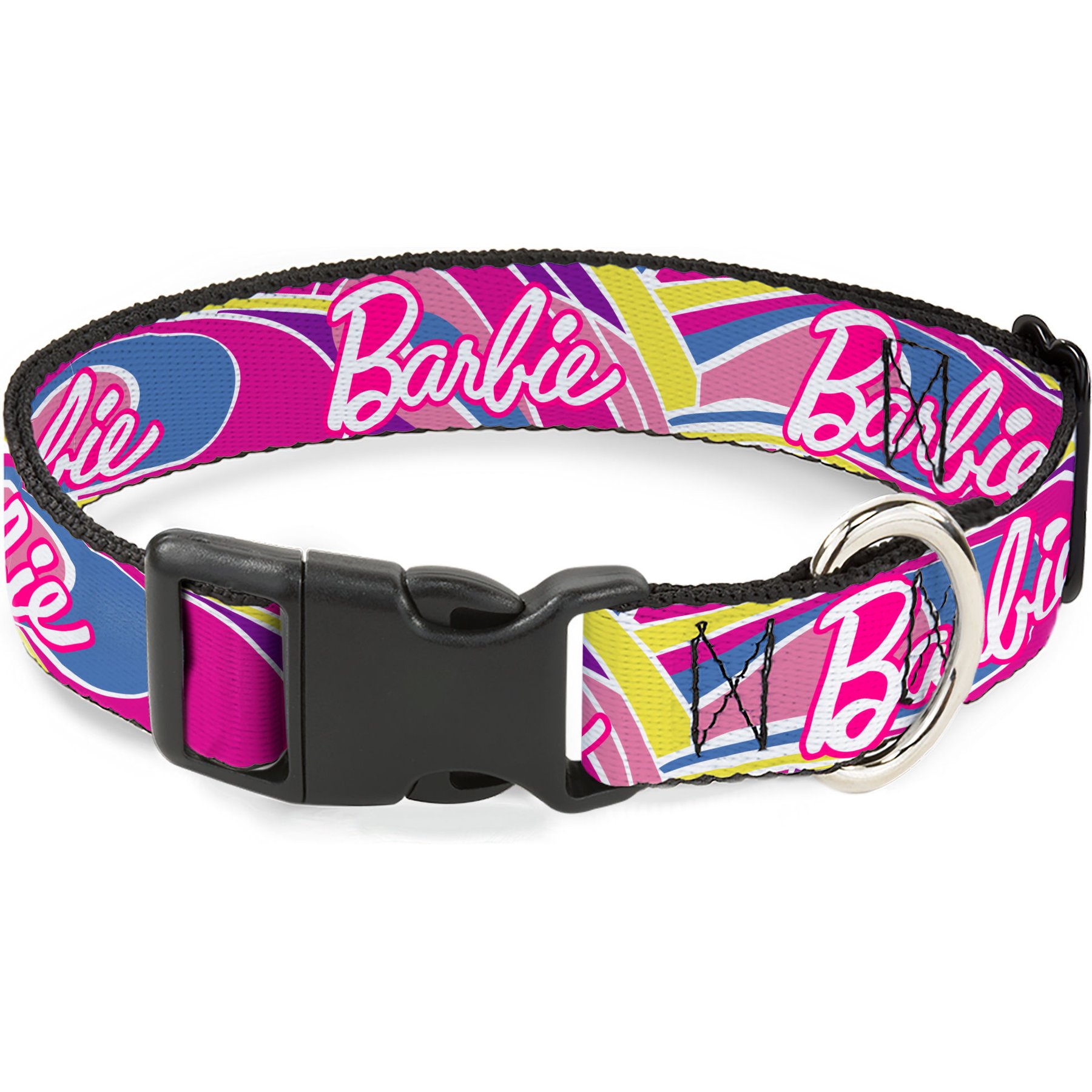 Buckle-Down Mattel Barbie Script Signature Logo Abstract Plastic Buckle Polyester Dog Collar, Medium: 11 to 16.5-in neck, 1-in wide