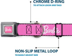 Buckle-Down Mattel Barbie Script Signature Logo Metal Seatbelt Buckle Polyester Dog Collar, Pink/White, Wide Small: 13 to 17-in neck, 1.5-in wide slide 2 of 9