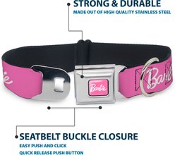 Buckle-Down Mattel Barbie Script Signature Logo Metal Seatbelt Buckle Polyester Dog Collar, Pink/White, Medium: 11 to 16.5-in neck, 1-in wide slide 2 of 9