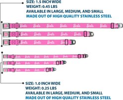 Buckle-Down Mattel Barbie Script Signature Logo Metal Seatbelt Buckle Polyester Dog Collar, Pink/White, Wide Large: 20 to 31-in neck, 1.5-in wide slide 2 of 9