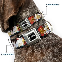 Buckle-Down Crunchyroll Hells Paradise Gabimaru & Sagiri Title Pose & Logo Metal Seatbelt Buckle Polyester Dog Collar, Red, Large: 15 to 24-in neck, 1-in wide slide 2 of 9