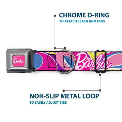 Show full view: Buckle-Down Mattel Barbie Script Signature Logo Abstract Metal Seatbelt Buckle Polyester Dog Collar, Wide Medium: 16 to 23-in neck, 1.5-in wide slide 6 of 10