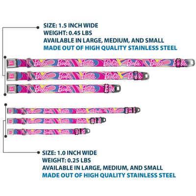 Show full view: Buckle-Down Mattel Barbie Script Signature Logo Abstract Metal Seatbelt Buckle Polyester Dog Collar, Wide Medium: 16 to 23-in neck, 1.5-in wide slide 4 of 10