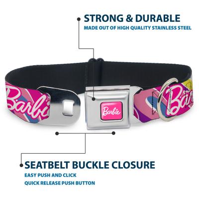 Show full view: Buckle-Down Mattel Barbie Script Signature Logo Abstract Metal Seatbelt Buckle Polyester Dog Collar, Wide Medium: 16 to 23-in neck, 1.5-in wide slide 5 of 10