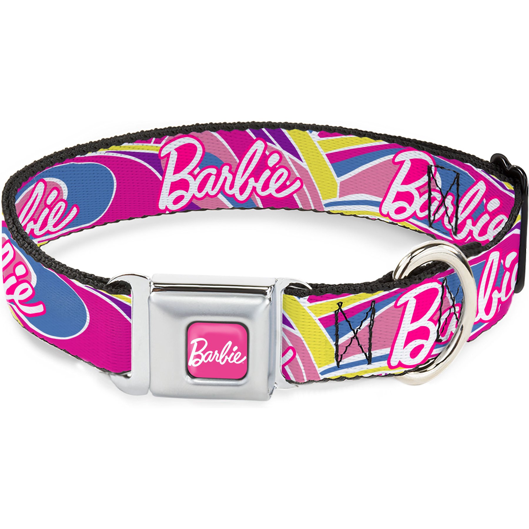 Buckle-Down Mattel Barbie Script Signature Logo Abstract Metal Seatbelt Buckle Polyester Dog Collar, Medium: 11 to 16.5-in neck, 1-in wide