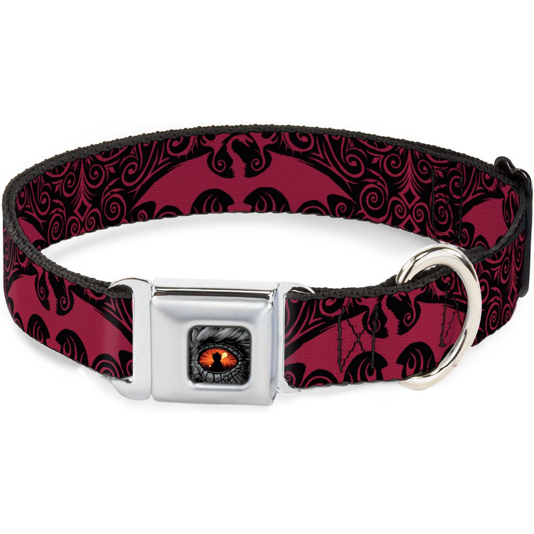 Buckle-Down House of the Dragon with Dragon Icon Metal Seatbelt Buckle Polyester Dog Collar, Black/Red/White, Small: 9.5 to 13-in neck, 1-in wide