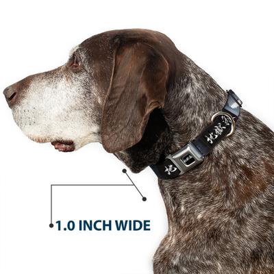 Show full view: Buckle-Down Crunchyroll Hells Paradise Kanji Title Logo & Gabimaru Face Metal Seatbelt Buckle Polyester Dog Collar, Black/White, Wide Medium: 16 to 23-in neck, 1.5-in wide slide 6 of 9