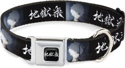 Buckle-Down Crunchyroll Hells Paradise Kanji Title Logo & Gabimaru Face Metal Seatbelt Buckle Polyester Dog Collar, Black/White, Wide Medium: 16 to 23-in neck, 1.5-in wide