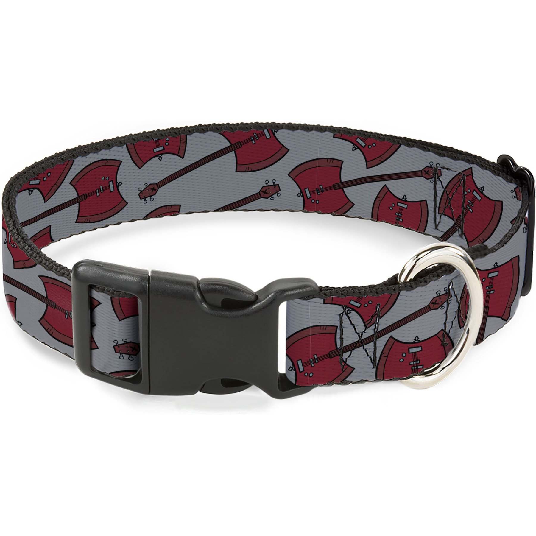 Buckle-Down Cartoon Network Adventure Time Marceline's Axe Bass Guitar Scattered Gray Plastic Buckle Polyester Dog Collar, Wide Small: 13 to 17-in neck, 1.5-in wide