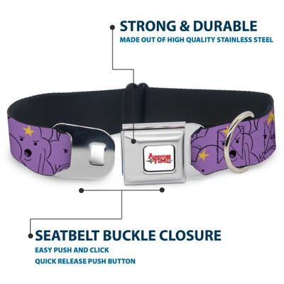 Show full view: Buckle-Down Cartoon Network Adventure Time Lumpy Space Princess Expressions Metal Seatbelt Buckle Polyester Dog Collar, Lavender, Medium: 11 to 16.5-in neck, 1-in wide slide 4 of 10