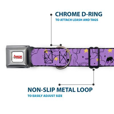 Show full view: Buckle-Down Cartoon Network Adventure Time Lumpy Space Princess Expressions Metal Seatbelt Buckle Polyester Dog Collar, Lavender, Medium: 11 to 16.5-in neck, 1-in wide slide 5 of 10