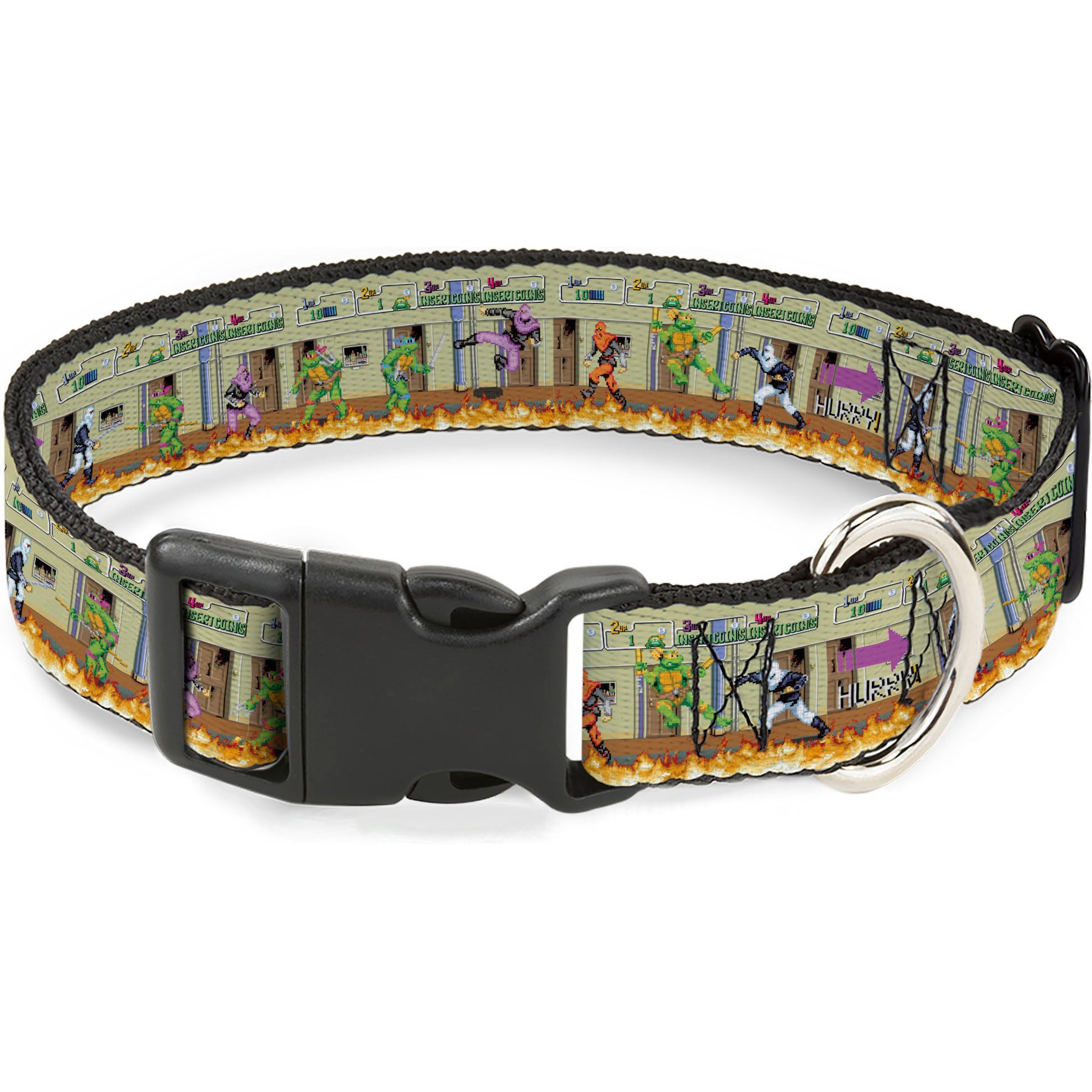 Buckle-Down Nickelodeon Ninja Turtles Battle Foot Soldiers Video Game Scene Plastic Buckle Polyester Dog Collar, Narrow Large: 9.5 to 14.5-in neck, 1/2-in wide