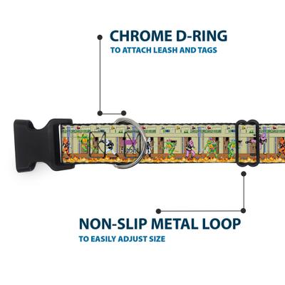 Show full view: Buckle-Down Nickelodeon Ninja Turtles Battle Foot Soldiers Video Game Scene Plastic Buckle Polyester Dog Collar, Large: 15 to 24-in neck, 1-in wide slide 5 of 9