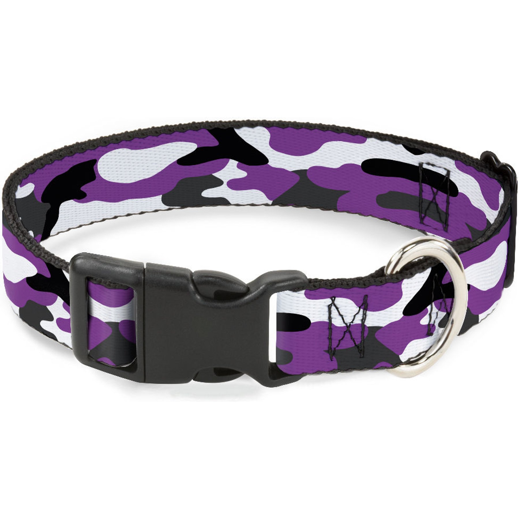 Buckle-Down Plastic Buckle Polyester Dog Collar, Camo Purple/Black/White, Narrow Medium: 8.5 to 12-in neck, 1/2-in wide