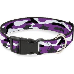 Buckle-Down Plastic Buckle Polyester Dog Collar, Camo Purple/Black/White, Large: 15 to 24-in neck, 1-in wide