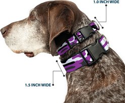 Buckle-Down Plastic Buckle Polyester Dog Collar, Camo Purple/Black/White, Wide Medium: 16 to 23-in neck, 1.5-in wide slide 2 of 9