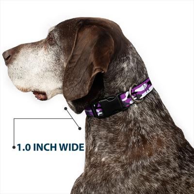 Show full view: Buckle-Down Plastic Buckle Polyester Dog Collar, Camo Purple/Black/White, Wide Small: 13 to 17-in neck, 1.5-in wide slide 6 of 10