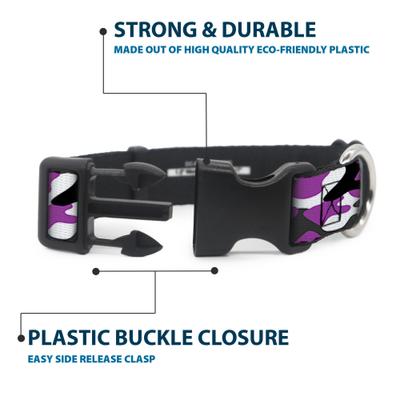 Show full view: Buckle-Down Plastic Buckle Polyester Dog Collar, Camo Purple/Black/White, Wide Small: 13 to 17-in neck, 1.5-in wide slide 4 of 10