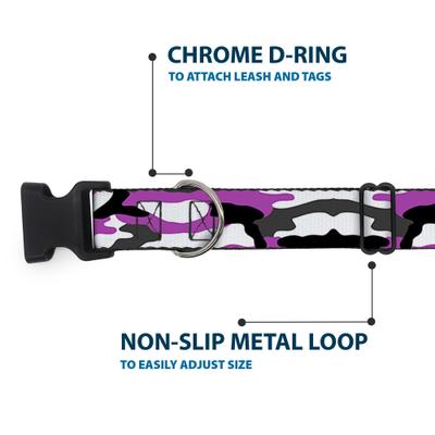 Show full view: Buckle-Down Plastic Buckle Polyester Dog Collar, Camo Purple/Black/White, Wide Small: 13 to 17-in neck, 1.5-in wide slide 5 of 10