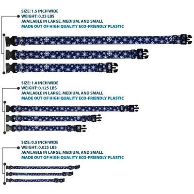 Show full view: Buckle-Down Plastic Buckle Snowflakes Print Polyester Dog Collar, Blue/White, Wide Small: 13 to 17-in neck, 1.5-in wide slide 3 of 10