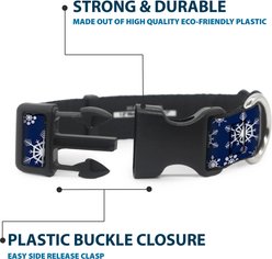 Buckle-Down Plastic Buckle Snowflakes Print Polyester Dog Collar, Blue/White, Wide Medium: 16 to 23-in neck, 1.5-in wide slide 2 of 9